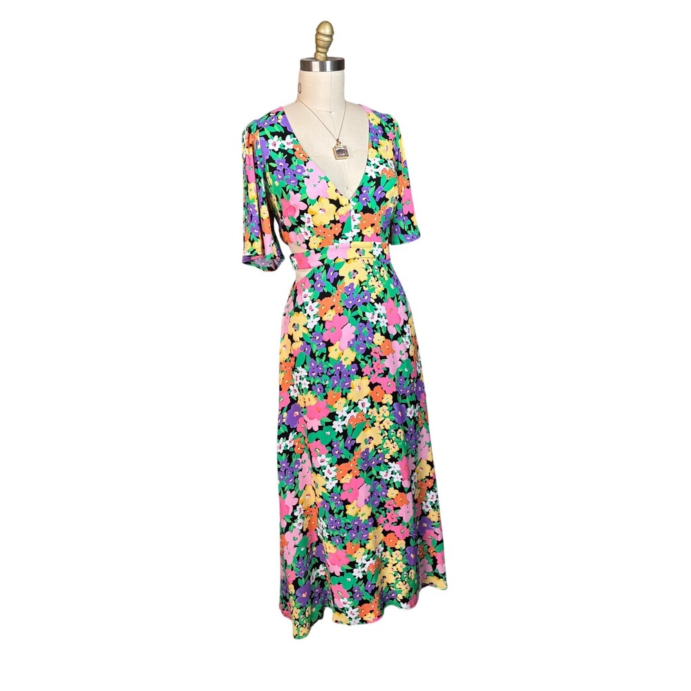Floral Cut-Out V-Neck AFRM Maxi Dress S Multicolor